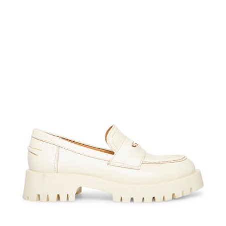 White Steve Madden Lawrence Leather Women's Loafers | MDSVX5681