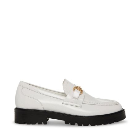 White Steve Madden Mistor Leather Women's Loafers | AOKEJ8647