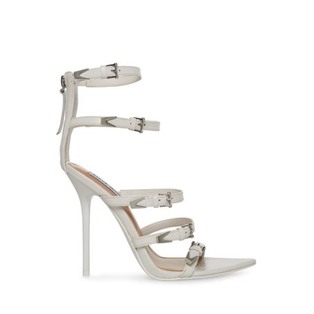 White Steve Madden Simone Leather Women's Heels Sandals | ORNEP9650